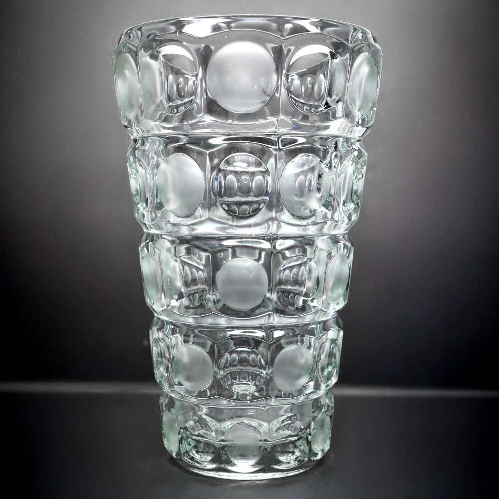 Vintage 'Thousand Eyes' Pressed Art Glass Vase Clear Czech Bohemian Sklo Union